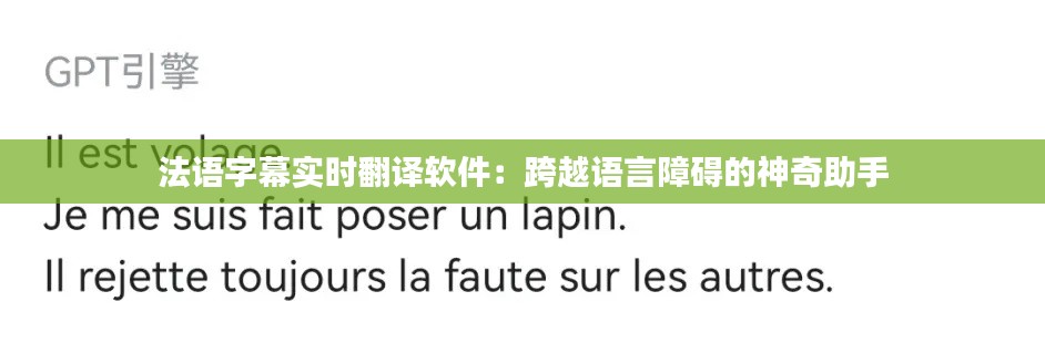 法语字幕实时翻译软件：跨越语言障碍的神奇助手