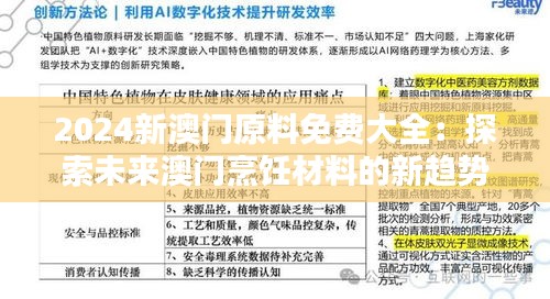 2024新澳门原料免费大全：探索未来澳门烹饪材料的新趋势