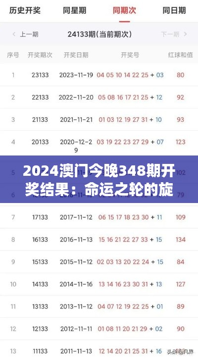 2024澳门今晚348期开奖结果：命运之轮的旋转