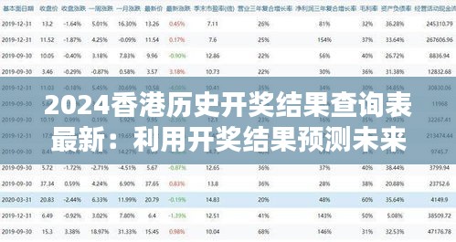 2024香港历史开奖结果查询表最新：利用开奖结果预测未来可能的大奖