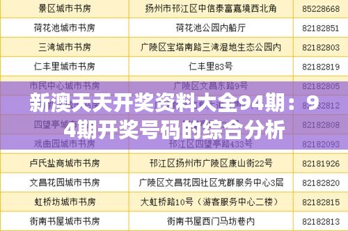 新澳天天开奖资料大全94期：94期开奖号码的综合分析