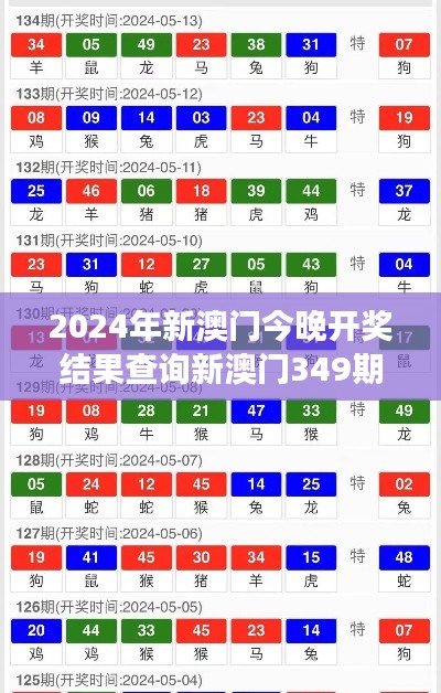 2024年新澳门今晚开奖结果查询新澳门349期开什么特码：期待与激动并存的夜晚