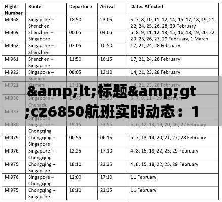 &lt;标题&gt;cz6850航班实时动态：10号航班背后的故事与信息&lt;/标题&gt;