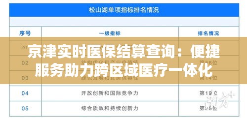 京津实时医保结算查询：便捷服务助力跨区域医疗一体化