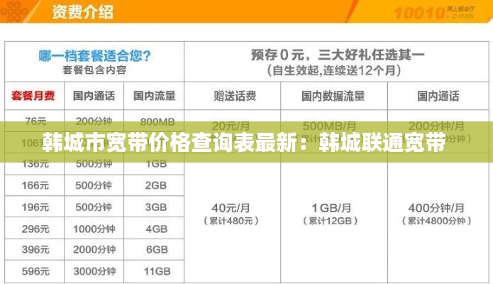 韩城市宽带价格查询表最新：韩城联通宽带 