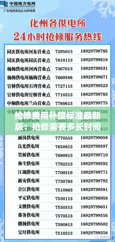 抢修费用补偿标准最新版：抢修需要多长时间 