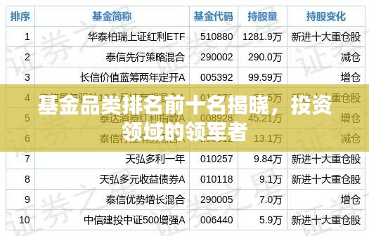 基金品类排名前十名揭晓，投资领域的领军者