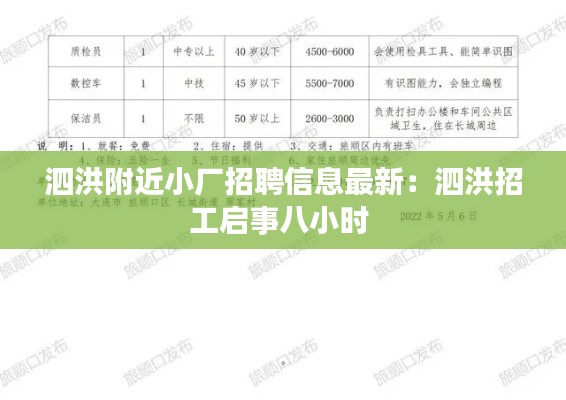 泗洪附近小厂招聘信息最新：泗洪招工启事八小时 