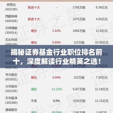 揭秘证券基金行业职位排名前十，深度解读行业精英之选！