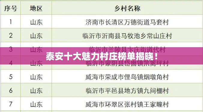 泰安十大魅力村庄榜单揭晓！
