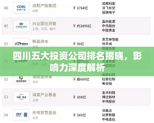 四川五大投资公司排名揭晓，影响力深度解析